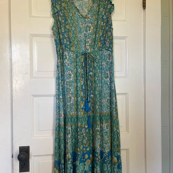 Boho Floral Turquoise Blue Dress - Picture 2 of 6
